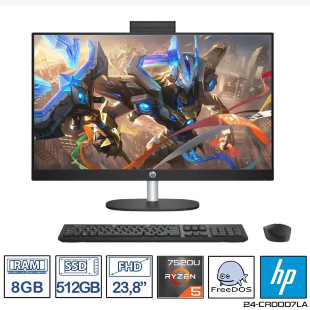 Computador Todo en uno Hp 24CR Ryzen 5 7520U 8 Ram DDr5 512 Ssd 24 Pulgadas Full Hd (x)