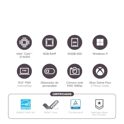 Computador Portátil Lenovo Core i3 N305 512 Ssd 8 Ram Ddr5 15 Pulgadas Full Hd