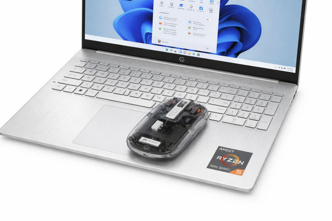Portátil HP 17.3" Full HD Ryzen 5 8Gb 512Gb Ssd + Mouse Transparente Dual Bt+2.4